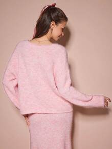 Enchnt Suéter casual de mujer con cuello en V de manga larga, color rosa