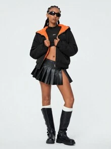 SHEIN EZwear Women's Fall/Winter Rapper Corta Vento Color-Blocked Quilted,Black Coat - Black - View 5