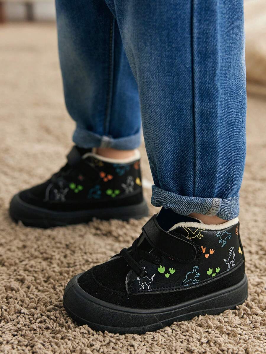 Cozy Pixies 1 Pair Boys Cute Cartoon Dinosaur Design Comfortable Warm Casual Sports Shoes For Daily Wear, Suitable For Autumn & Winter (Pattern Random)