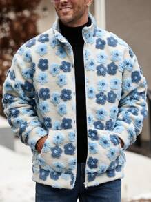 Manfinity Homme Veste zippée décontractée à col montant avec motif floral floqué pour homme, automne