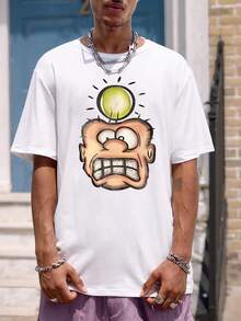 Manfinity Dauomo 男士卡通印花圆领休闲短袖 T 恤 - 白色 - 查看 5