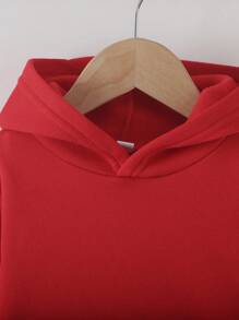 男婴趣味字母印花保暖连帽卫衣和裤子套装，休闲时尚秋冬 - 紅色 - 查看 6