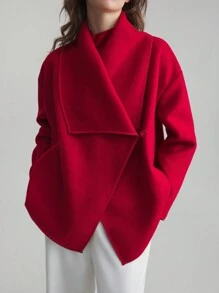 Ontre 2025 New Spring Women's 50% Wool Blend Double-Sided Woolen Jacket, Short & Elegant Red Outerwear
