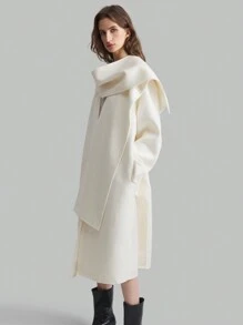 Ontre Manteau long ivoire pour femmes, veste d'hiver ample au style de foulard à capuche décontracté, idéal pour Noël et le Nouvel An - Blanc - Voir 7