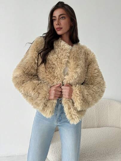 Aloruh 秋冬新款性感豹纹蓬蓬保暖圆领长袖外套