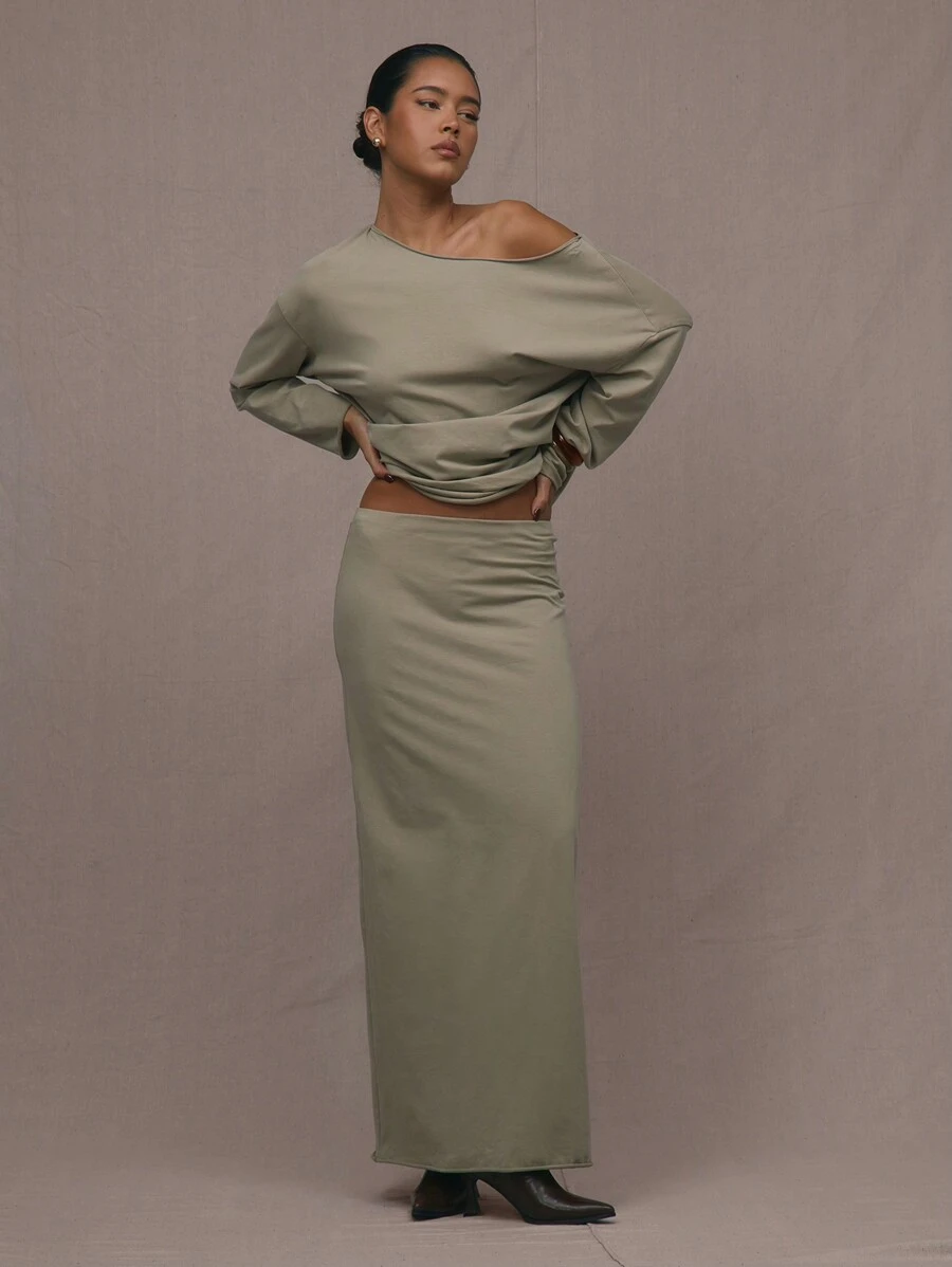 MUSERA Jupe maxi taille basse élégante pour l'été, sexy pour les fêtes - Vert olive - Voir 1
