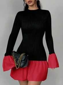 Elenzga 女士优雅褶皱纯色露肩连衣裙，配有袖套和围巾，适合新年衣服