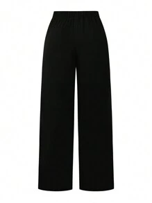 Femmeverse Plus Size Women Loose Wide Leg Casual Business Suit Pants With Button Design Graduation,Back To School,Teacher Outfits For Women Winter Fall Autumn - Black - View 2