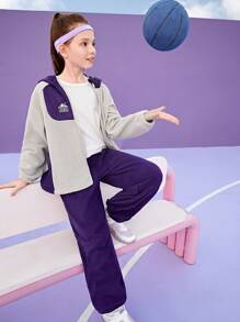 SHEIN Tween Girls Mountain & City Graphic Fuzzy 2pcs/Set Casual Sweatshirt & Pants Outfit - Multicolor - View 4