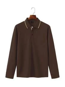 Manfinity Homme 男式纯色撞色前扣长袖休闲上衣