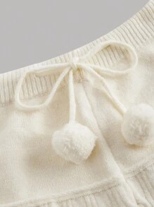 SHEIN MOD 女士奶油色针织中长裙，配侧系带和荷叶边下摆 - 杏色 - 查看 4