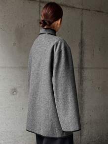 FRIFUL Women's Button Front Long Sleeve Pocket Simple Casual Regular Jacket,Fall Clothes Women Coats - Black - View 3