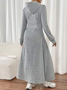 SHEIN LUNE Hooded Fashion Casual Long Sleeve A-Line Midi Sweatshirt Dress Pullover Fall Outfit