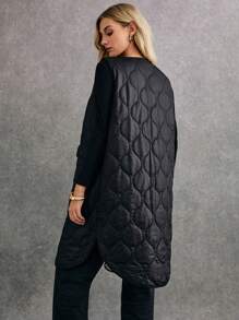 Poéselle 女款純色前扣無袖加厚棉墊外套背心，冬季外穿絎縫夾克，24 AW - 黑色 - 查看 5