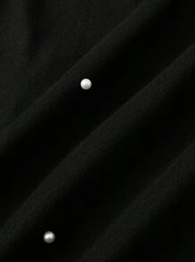 SHEIN Clasi 大码女式纯色仿珍珠装饰褶皱长裙，优雅 - 黑色 - 查看 4