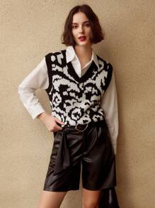 MOTF PREMIUM 满版图案 V 领毛衣背心（不含衬衫）