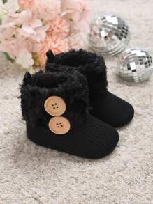 New Warm Soft Sole Boots For Toddlers, 0-1 Year Old, Winter - Black - View 1