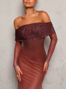 Glamine 修身渐变色网眼露肩连衣裙，优雅性感女士夏季长裙