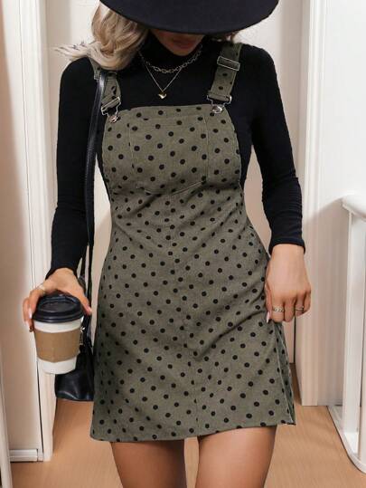 Calvaya Vestido casual de tirantes con bolsillo y estampado de lunares para mujer de talla grande, apto para Acción de Gracias/verano