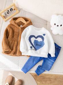 SHEIN 3Pcs Set Baby Girl Fluffy Hoodie, Knit Sweater And Pants For Autumn/Winter - Multicolor - View 6