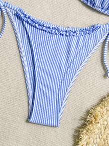 Swim Mod Women's Vacation Striped Nautical Style Patchwork Frill Trim Bikini Set Summer - Blue - View 8