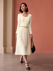 MOTF PREMIUM VÁY TWEED CÓ TÚI KHÔNG CÓ THẮT LƯNG - Màu be - Xem 4