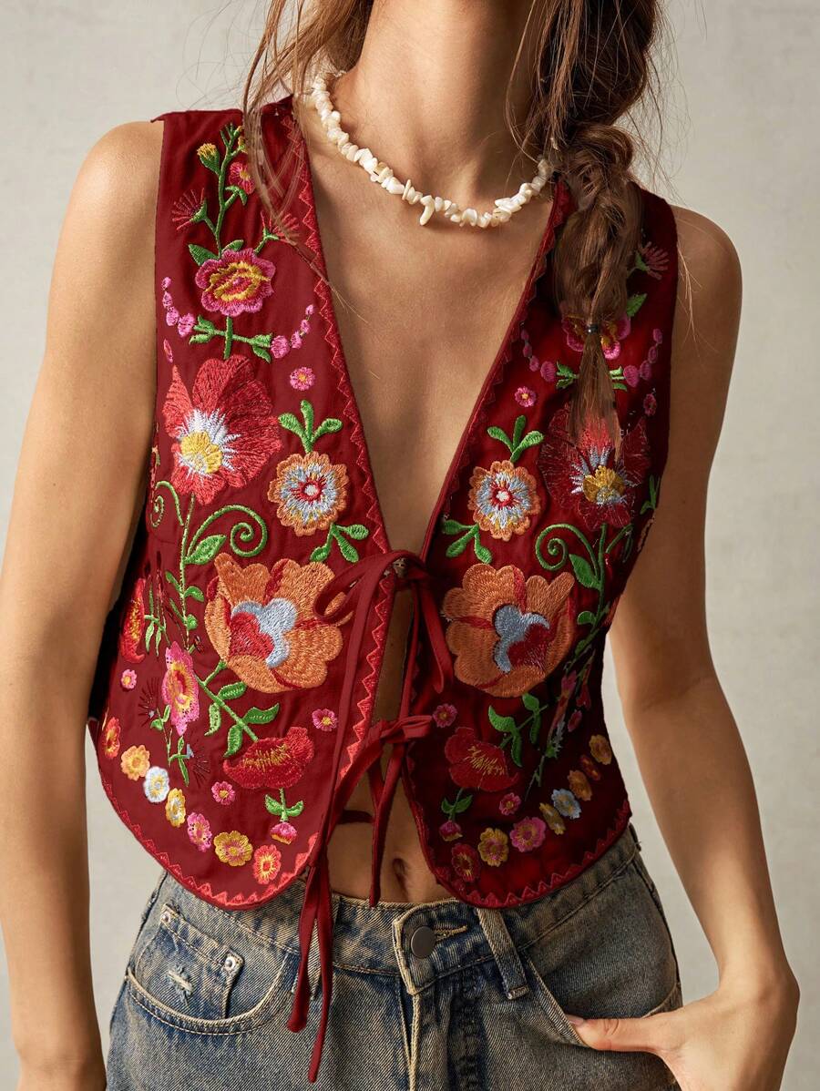 Bohemela 女士刺绣衬衫，适合度假 - 鏽棕色 - 查看 1