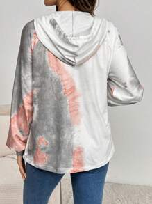 SHEIN Sudadera con capucha de media plackett abotonada, cordón y detalles acanalados con mangas raglán, para mujeres en otoño e invierno