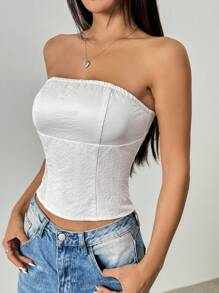 Chiquease Top corset blanco ajustado sin tirantes, atuendo sexy para una cita