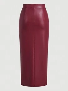 SHEIN Privé New Elegant Luxury Burgundy High Waist Slim Fit Mini Skirt, Autumn/Winter