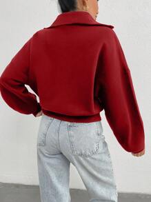 EURMUSE 100% Cotton Collar With Zipper Pattern Oversize Sweatshirt - Red - View 2