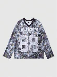 ROMWE MEN Street Life 1 szt. Męska koszulka z długim rękawem Dry Wood Camouflage Graphic Casual T-shirt, odzież sportowa do noszenia na ulicy