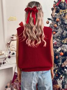 SHEIN LUNE Red Sleeveless Embroidery Ladies Sweater Vest - Burgundy - View 2