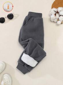 SHEIN 1 条适合秋冬季的男孩保暖内衬厚款哈伦裤，宽松休闲运动裤。柔软、抗皱面料，高腰设计，松紧腰，侧袋，适合日常穿着、上学、购物、旅行等场合。 - 深灰色 - 查看 1