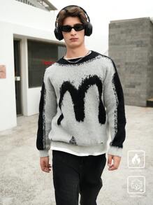 Manfinity Roghcode Jersey casual de punto con patrón de bloques de color y efecto desgastado para hombre, apto para otoño/invierno - Multicolor - Ver 4
