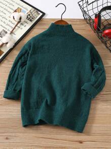 1 pieza Suéter informal y lindo de cuello redondo con estampado geométrico y ajuste holgado, adecuado para ir al trabajo, la escuela, reuniones diarias, otoño e invierno, para niño pequeño