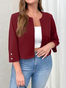 SHEIN Essnce Áo khoác cardigan nữ cỡ lớn mùa thu, trở lại trường, áo kinh doanh mùa thu cho giáo viên - Màu Đỏ Sâu - Xem 3