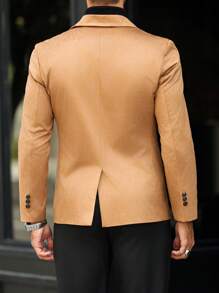 Manfinity Mode Men Front Button Closure Long Sleeve Flat Collar Minimalist Casual Top, Daily Wear - Khaki - View 2