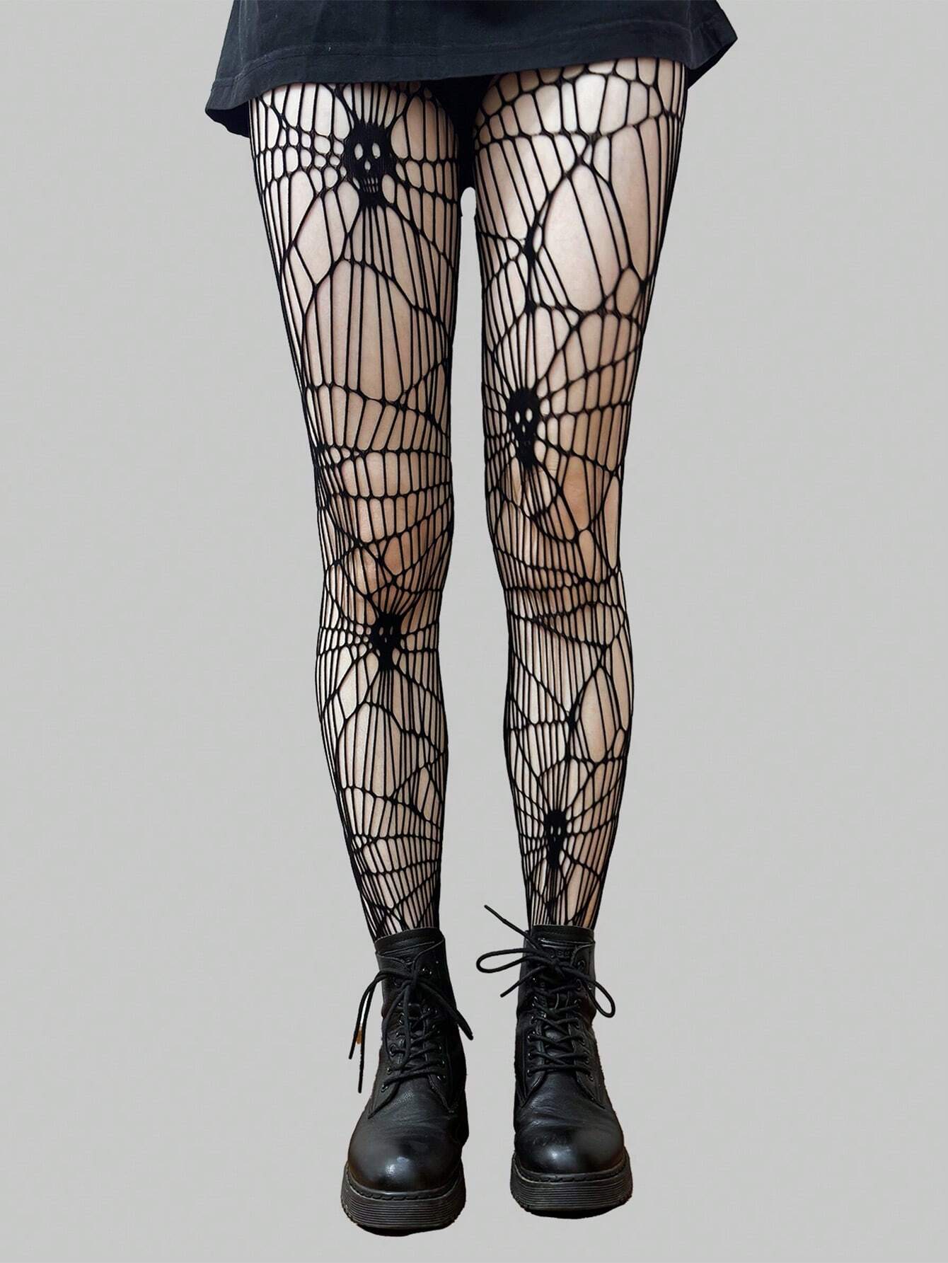 fishnet tights TATTOO tribal swirl pattern black mesh 8/10/12/14 goth Y2K mesh | UK
