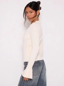 MUSERA Cárdigan de punto con cuello de botones, manga larga acampanada, estilo casual primaveral y lindo de los años 90