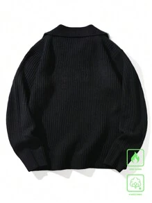 Manfinity Homme 男士纯色前扣长袖休闲套头毛衣，适合外出、朋友聚会