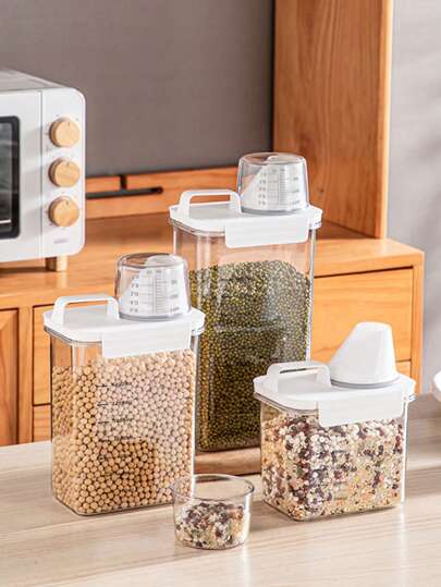 SHEIN Basic living 1pc Solid Color White Rice Storage Box, Plastic Food Storage Box For Kitchen