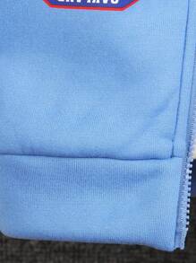 SHEIN Set de 2 piezas para niño pequeño: Chaqueta con capucha de forro polar con estampado de letras y pantalones, casual para otoño/invierno