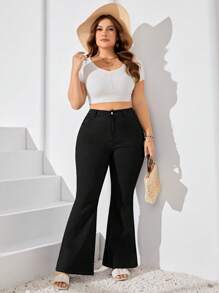 SHEIN LUNE Jeans casuales de talla grande para mujer con volantes y bolsillos - Negro - Ver 5