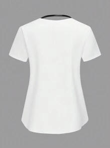 TaskEZ Heart Printed V-Neck Short Sleeve Pocket Nursing Uniform Scrub Top - White - View 2