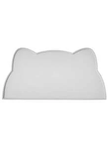 1pc Gray Cat Shaped Silicone Pet Food Mat For Indoor Home Use, Suitable For Cats And Dogs - Grey - View 1