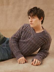 Men Patterned V Neck Sweater - Multicolor - View 3