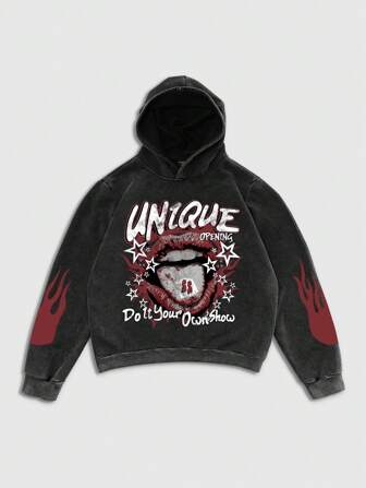Street Life Sudadera con capucha para hombre con estampado de retrato de graffiti divertido, estilo vintage de alta calle