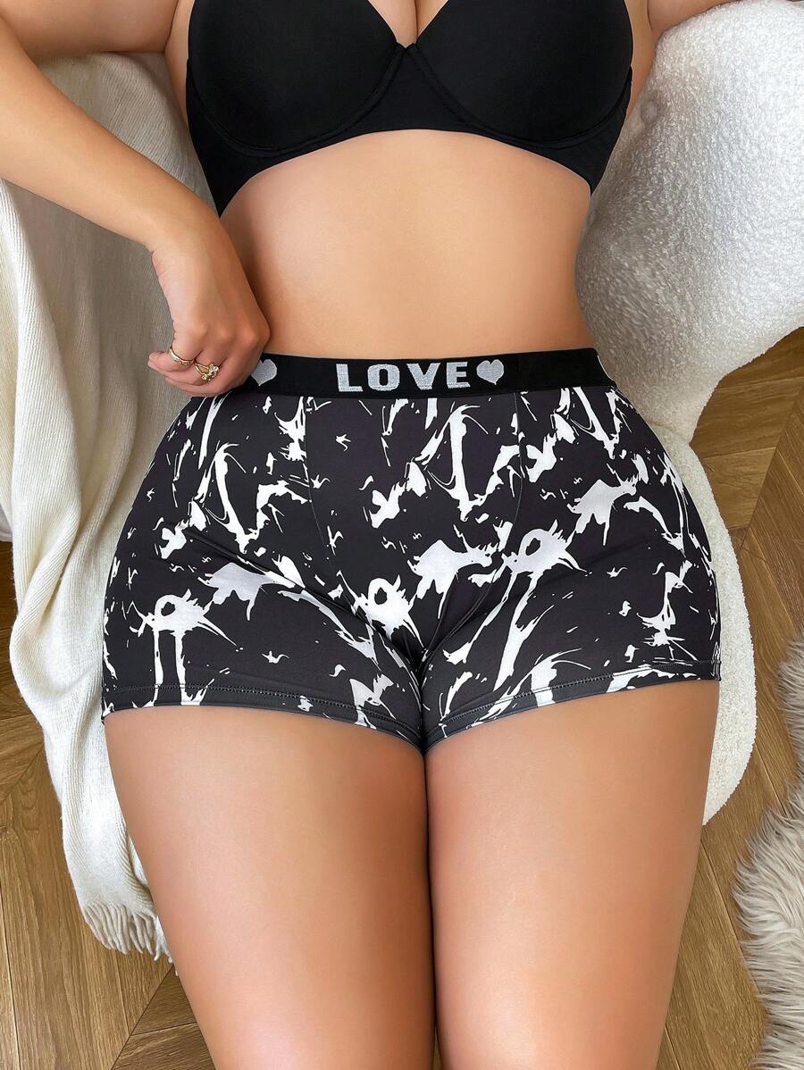 大码女式休闲简约风格三角裤中腰平角内裤，单件装 - 黑與白 - 查看 1