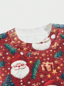 Manfinity VCAY Maglione casual da uomo a maglia, vestibilità ampia, maniche lunghe, con stampa a motivo natalizio, adatto per l'autunno e l'inverno - Rosso - Visualizzare 4